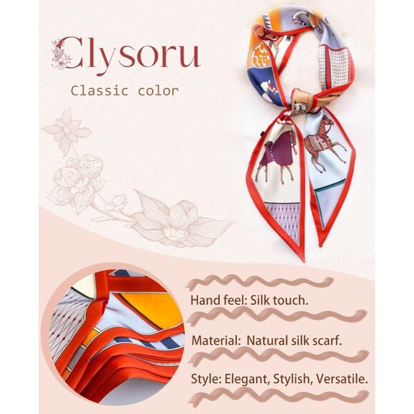 Women's Steed Orange Red Fashion Oblique Angle Silk Neck Scarf Printed Scarves - Picture 2 of 6